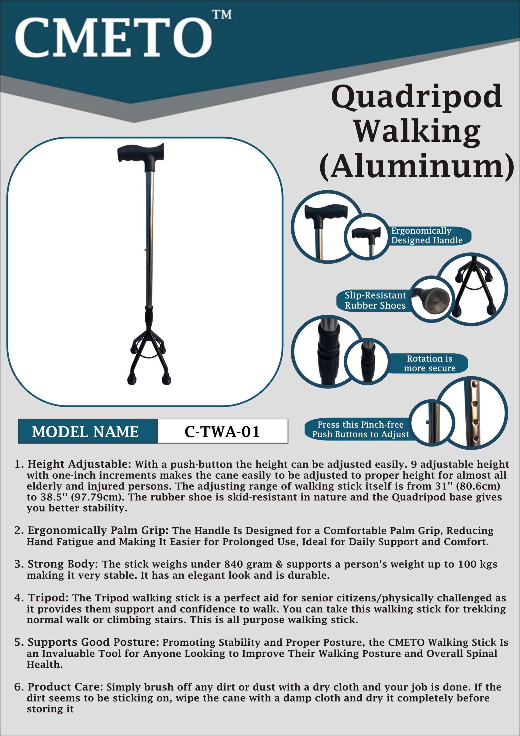 Quadripod Aluminium Stick